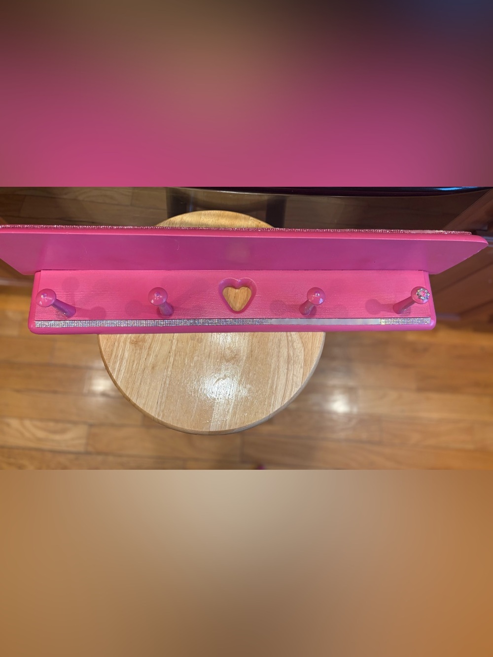 Hot Pink -“Barbie theme”Heart Accent Wall Hook Rack-Rhinestone accents